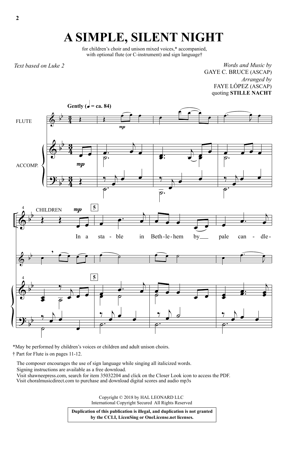 Faye López A Simple, Silent Night Sheet Music