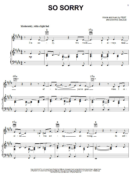 Feist So Sorry Sheet Music