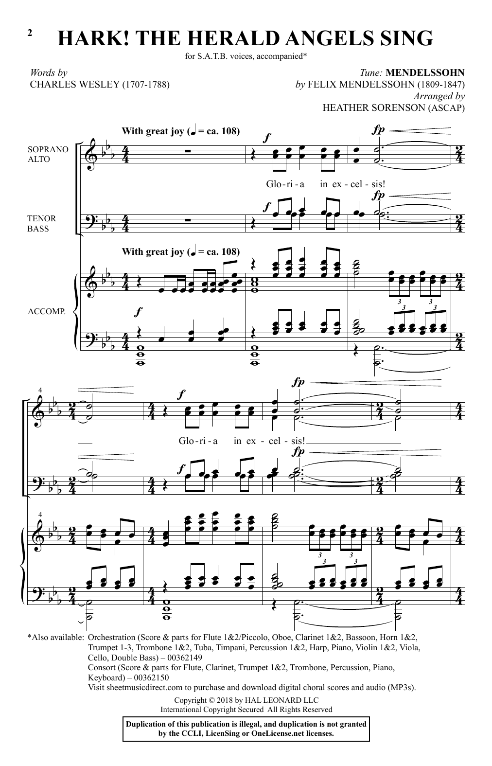 Felix Mendelssohn Hark! The Herald Angels Sing (arr. Heather Sorenson) Sheet Music