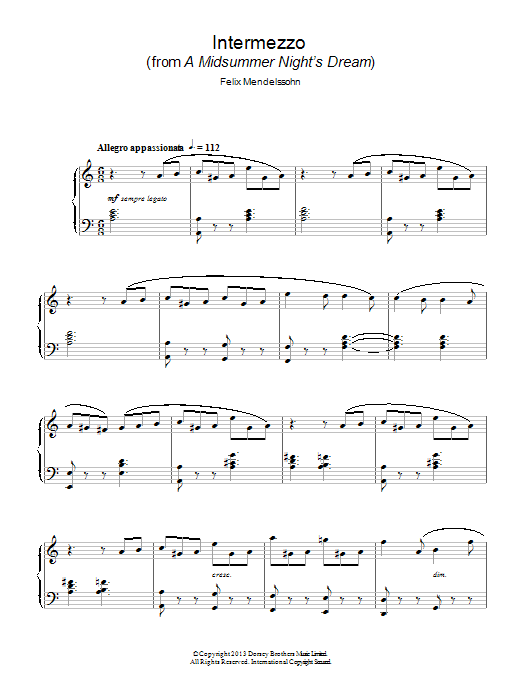 Felix Mendelssohn Intermezzo (from a Midsummer Night's Dream) Sheet Music