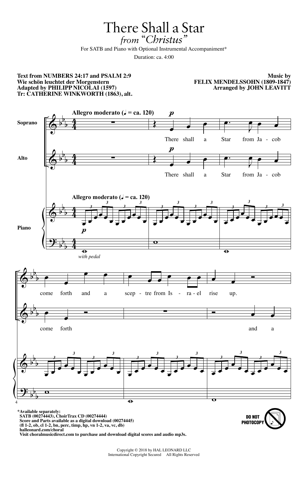 Felix Mendelssohn There Shall A Star (arr. John Leavitt) Sheet Music