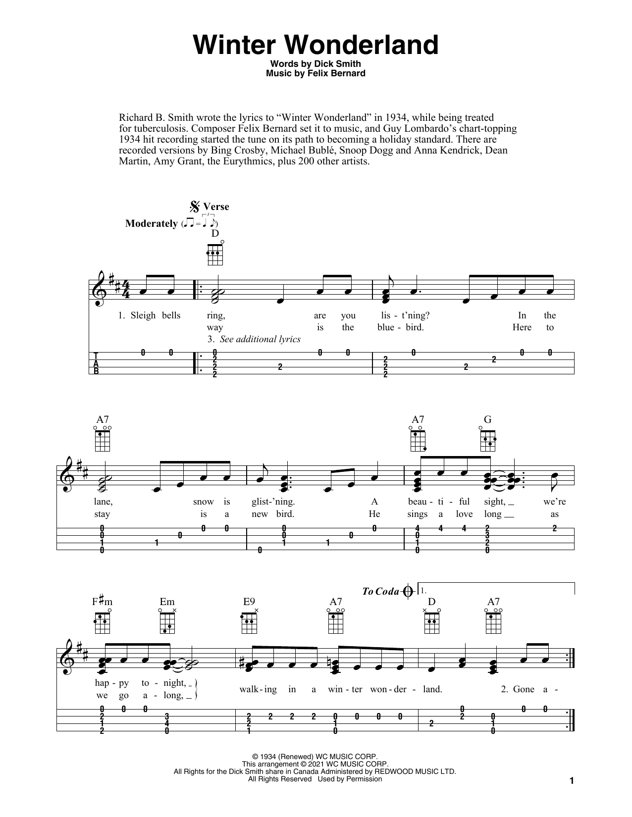 Felix Bernard Winter Wonderland (arr. Fred Sokolow) Sheet Music