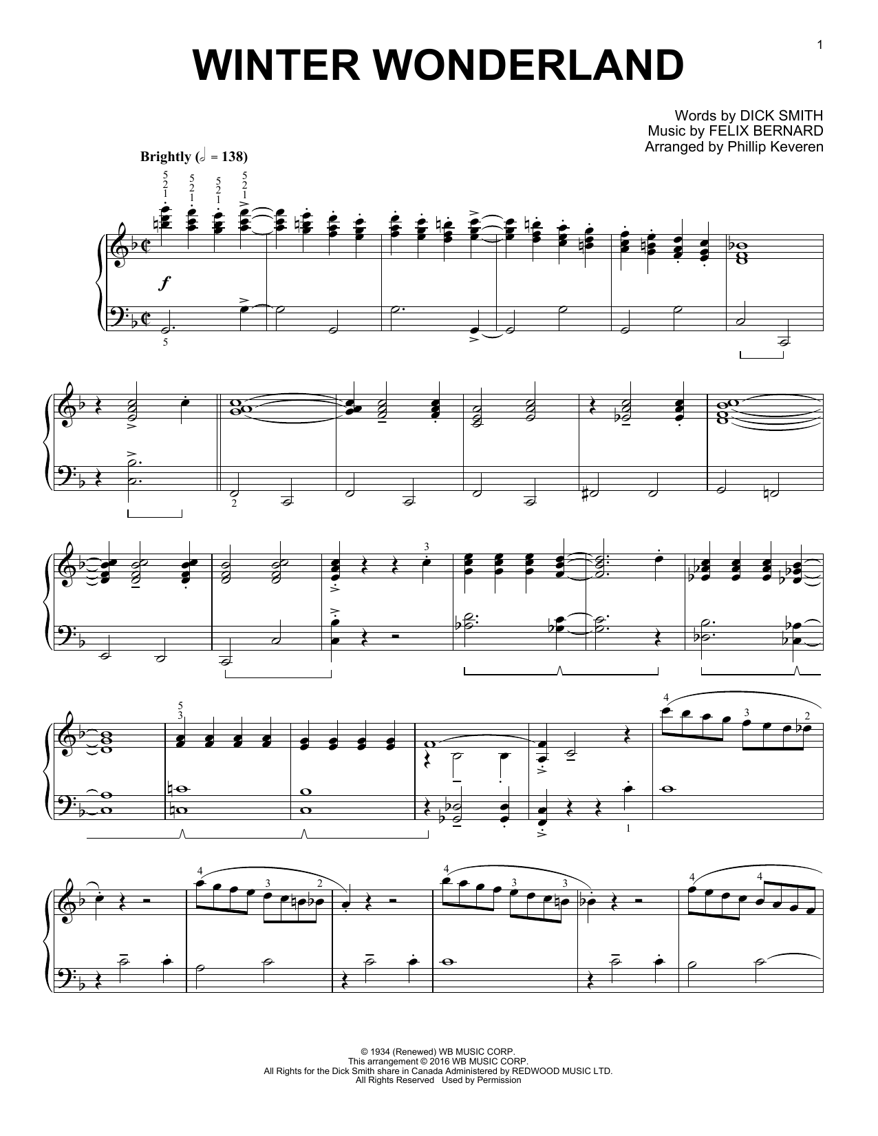 Felix Bernard Winter Wonderland (arr. Phillip Keveren) Sheet Music