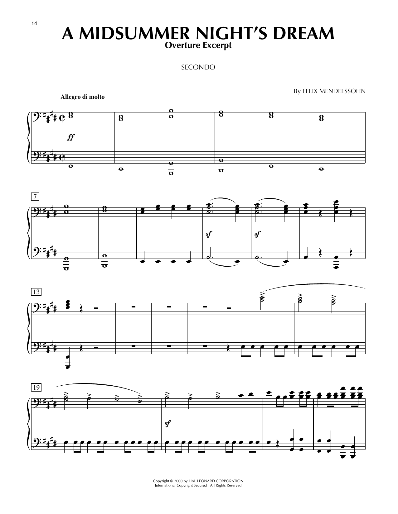 Felix Mendelssohn A Midsummer Night's Dream Overture, Excerpt Sheet Music