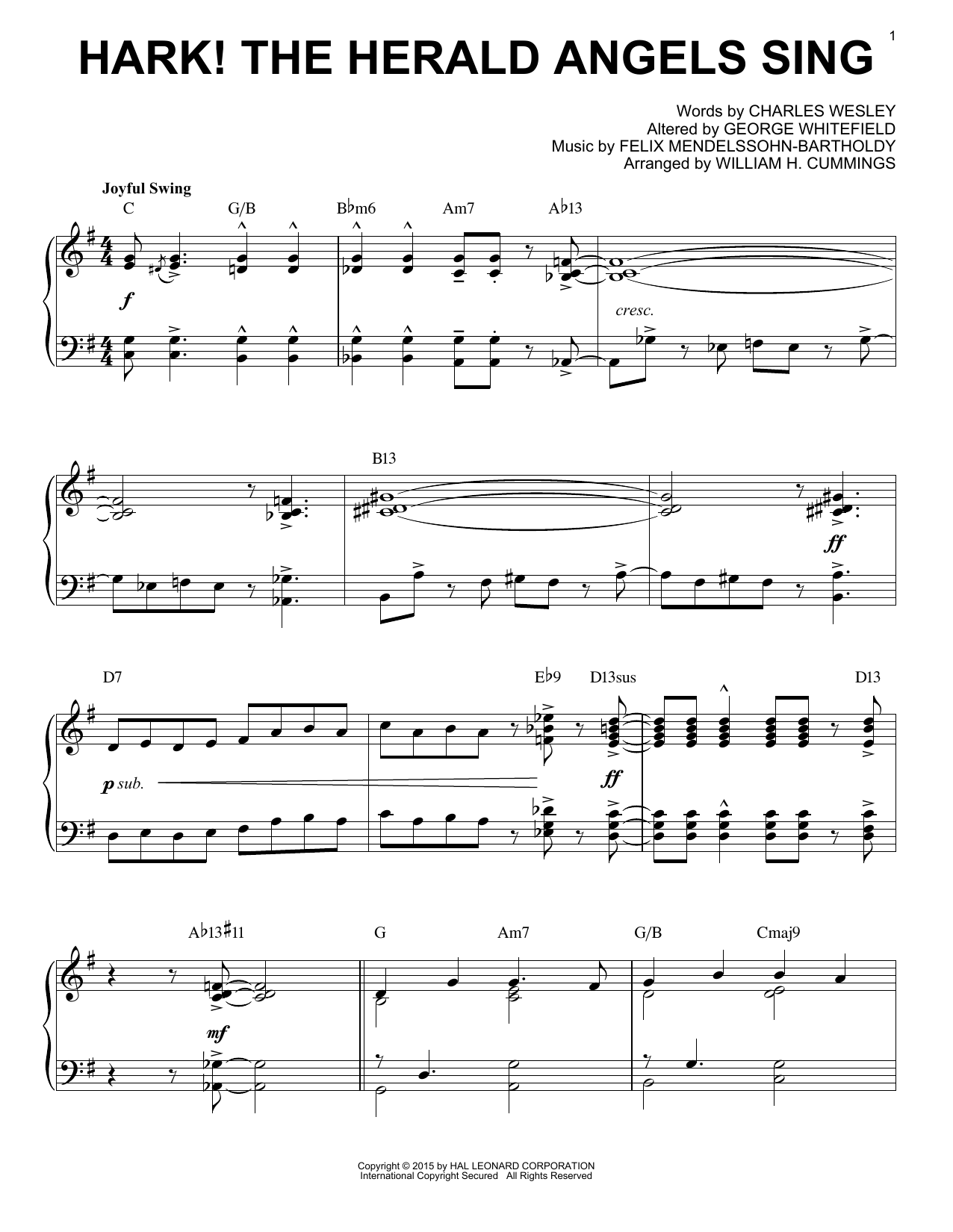 Felix Mendelssohn-Bartholdy Hark! The Herald Angels Sing [Jazz version] (arr. Brent Edstrom) Sheet Music