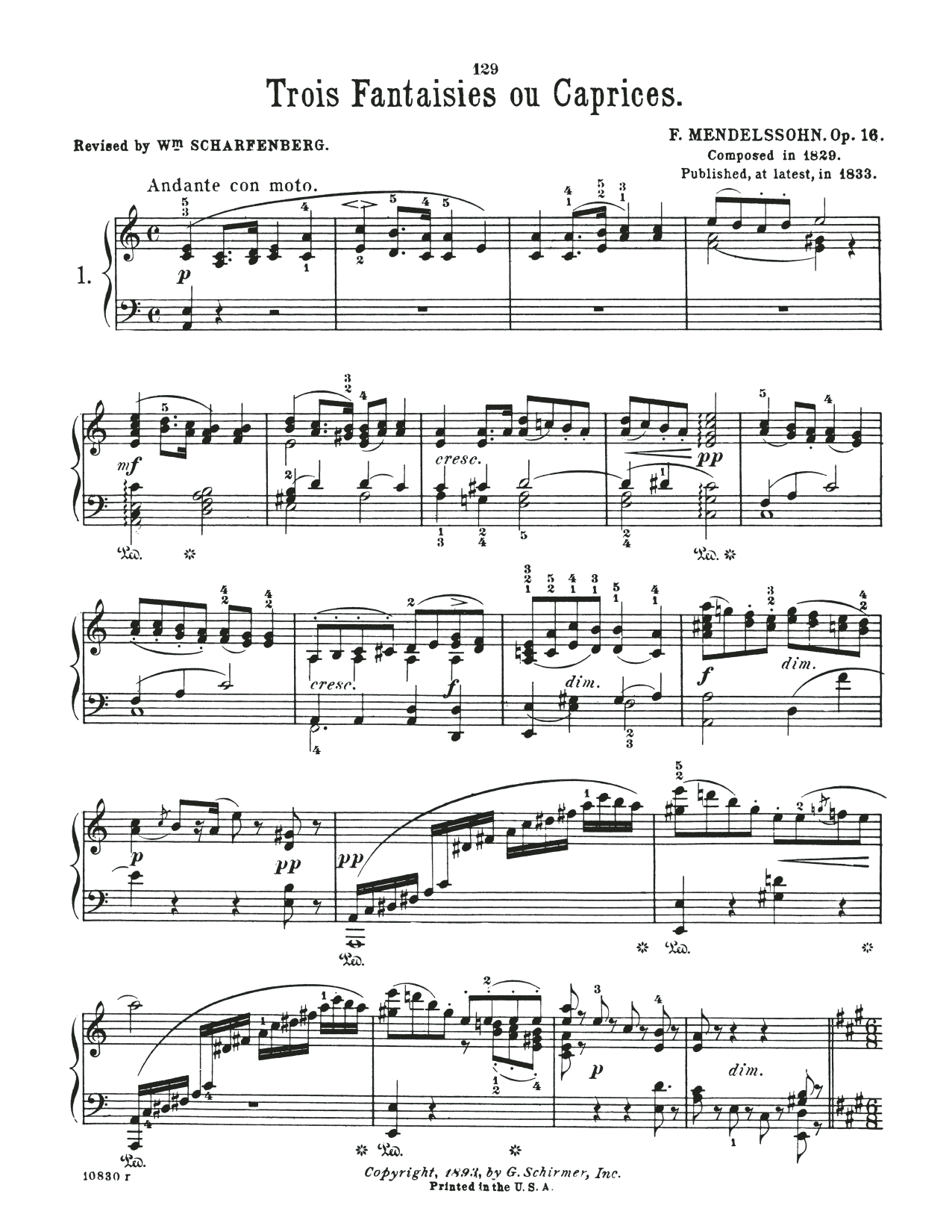 Felix Mendelssohn Fantasia In A Minor, Op. 16, No. 1 Sheet Music