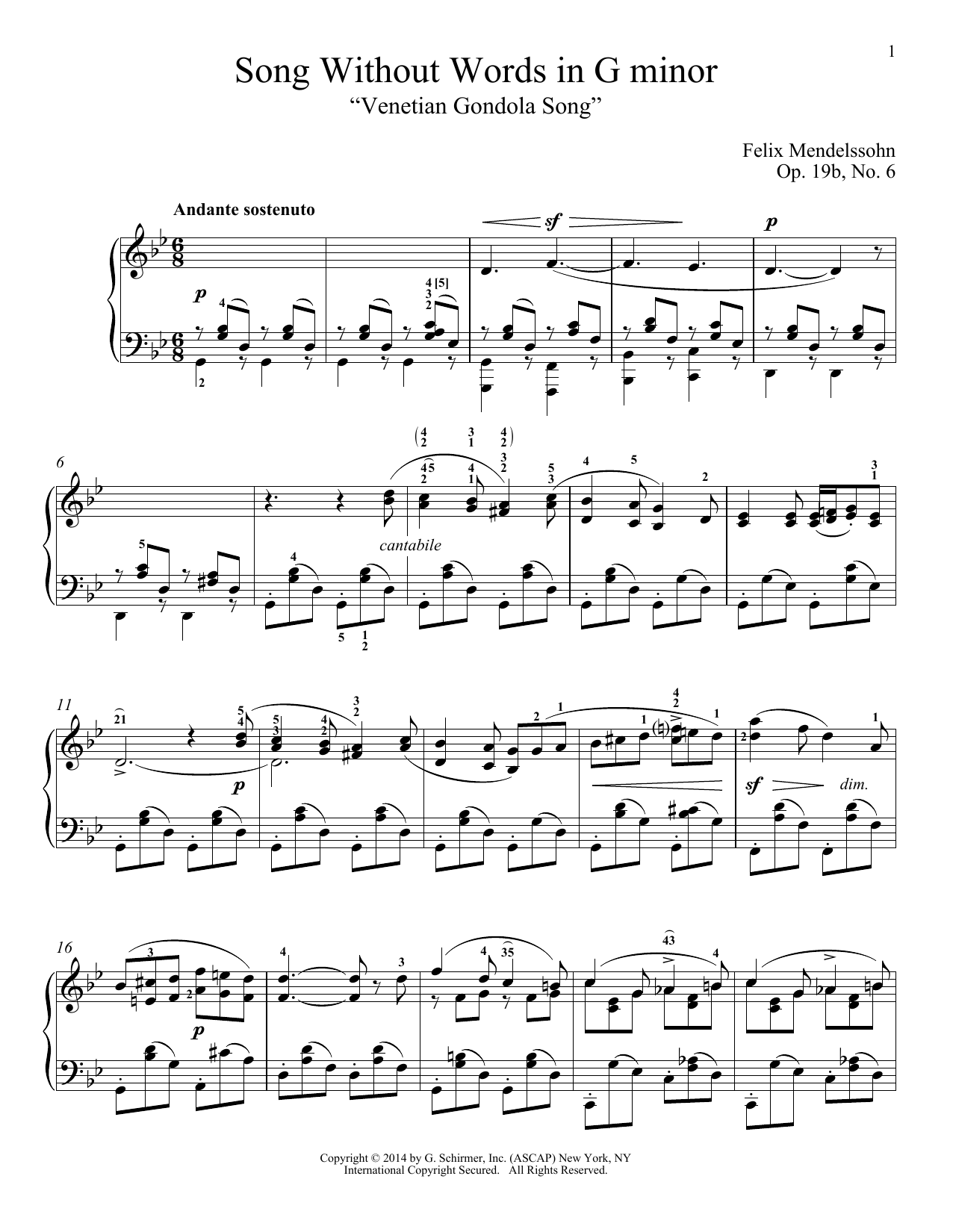 Felix Mendelssohn Song Without Words In G Minor 