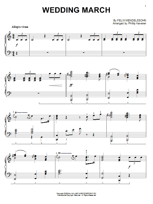 Felix Mendelssohn Wedding March (arr. Phillip Keveren) Sheet Music