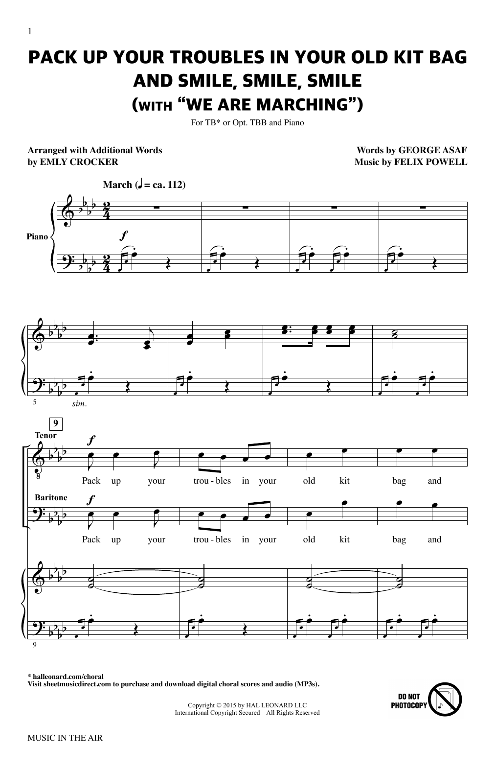 Felix Powell Pack Up Your Troubles In Your Old Kit Bag And Smile, Smile, Smile (from Music In Sheet Music
