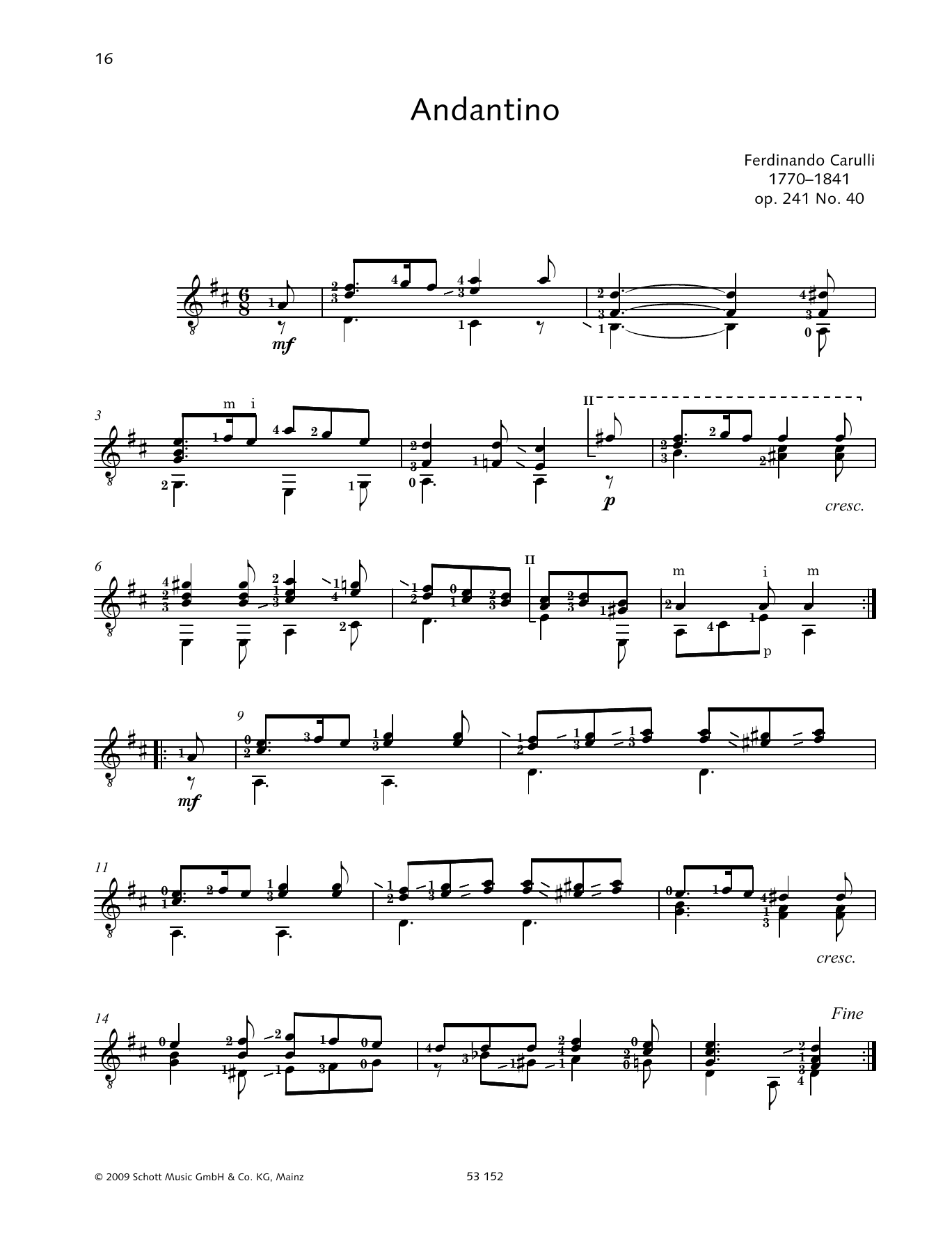 Ferdinando Carulli Andantino Sheet Music
