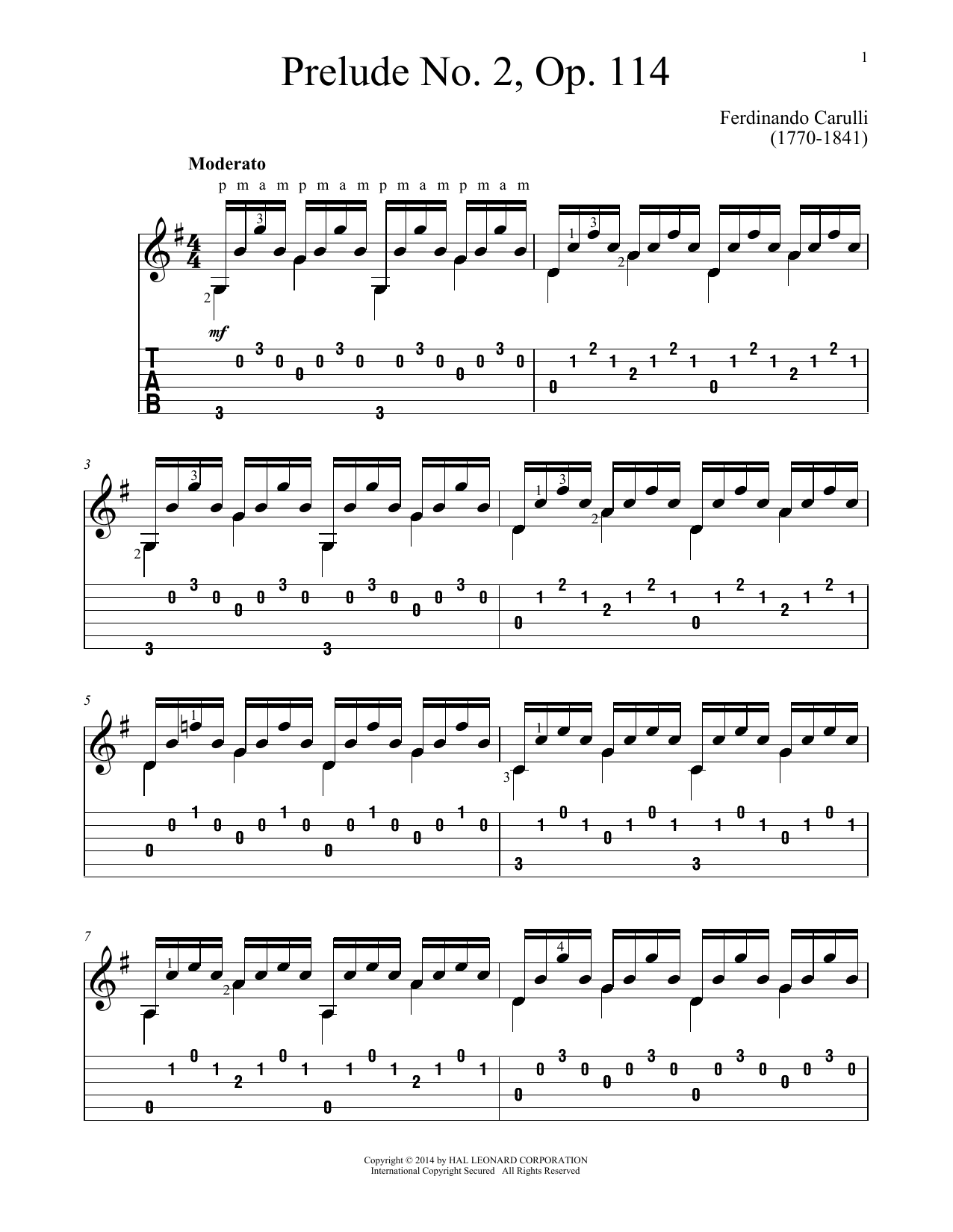 Ferdinando Carulli Prelude No. 2, Op. 114 Sheet Music