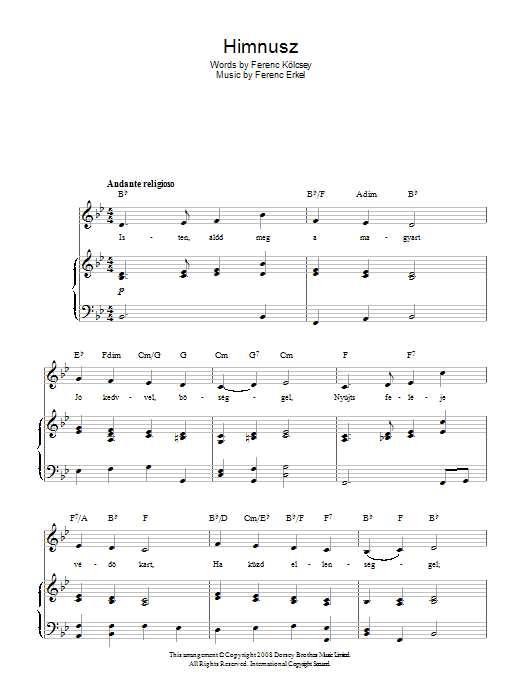Ferenc Erkel Himnusz (Hungarian National Anthem) Sheet Music