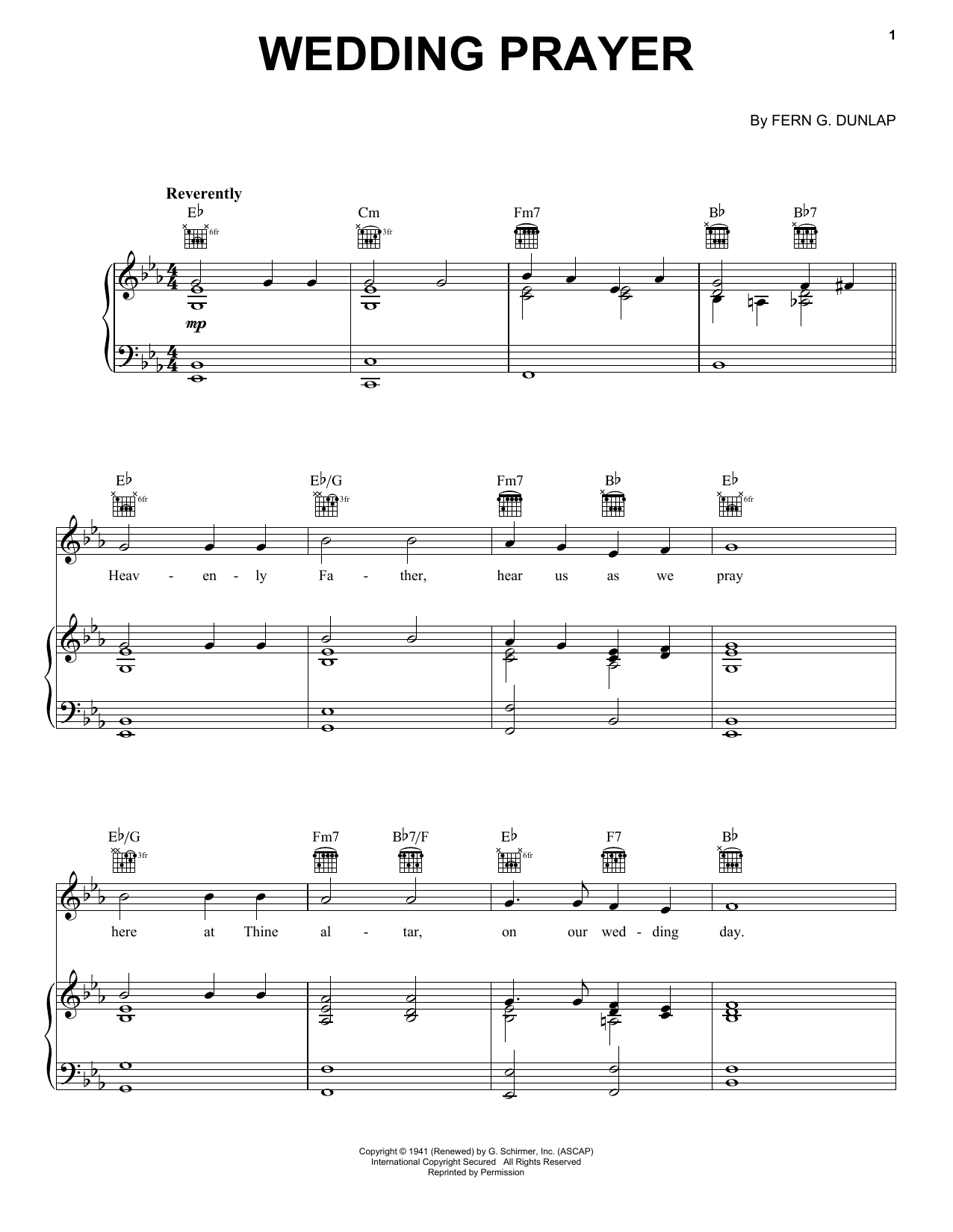 Fern G. Dunlap Wedding Prayer Sheet Music