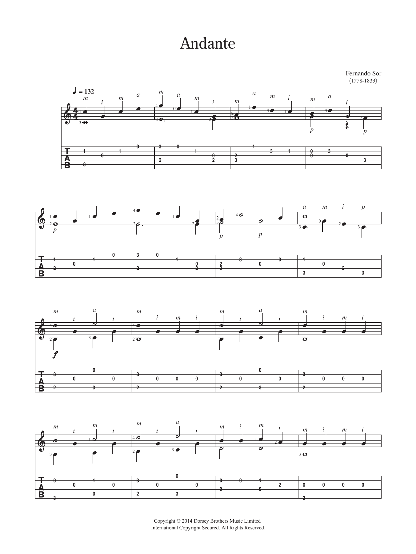 Fernando Sor Andante Sheet Music