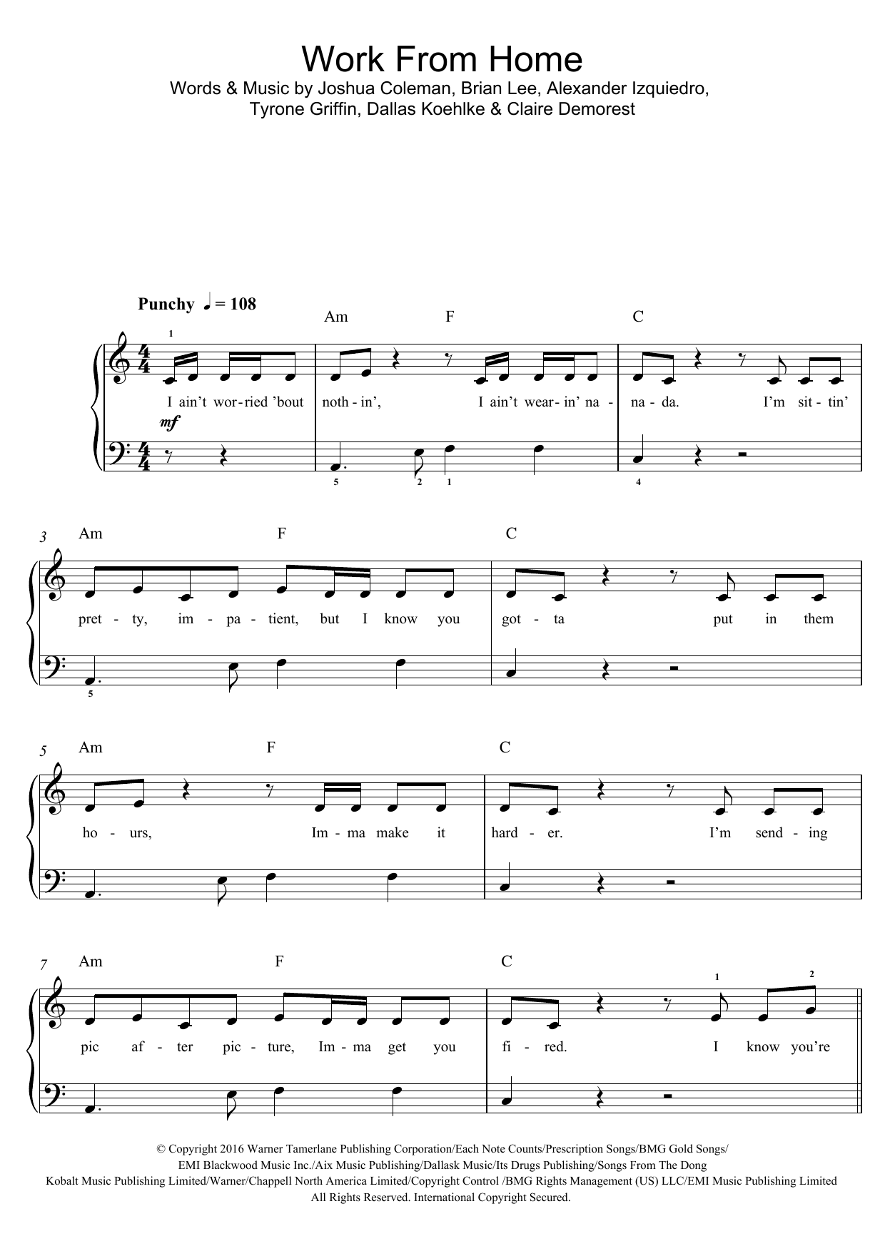 Fifth Harmony Work From Home (featuring Ty Dolla $ign) Sheet Music