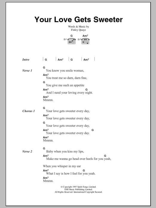 Finley Quaye Your Love Gets Sweeter Sheet Music