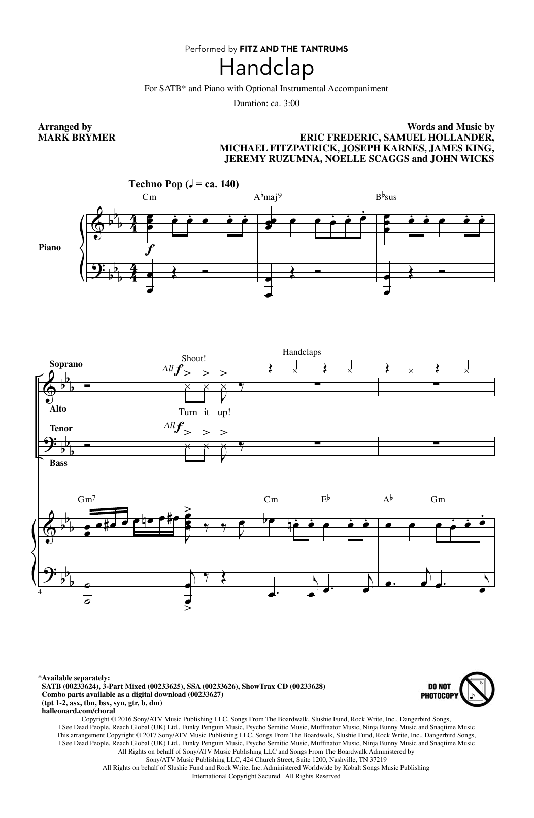 Fitz And The Tantrums HandClap (arr. Mark Brymer) Sheet Music