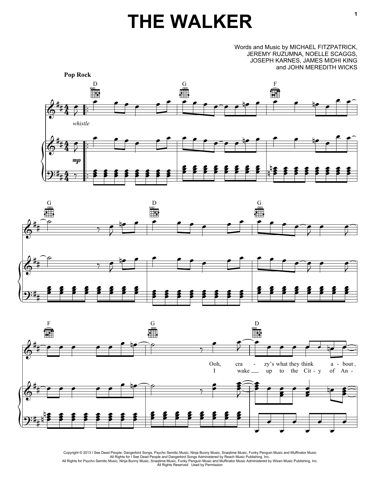 Fitz And The Tantrums The Walker Sheet Music