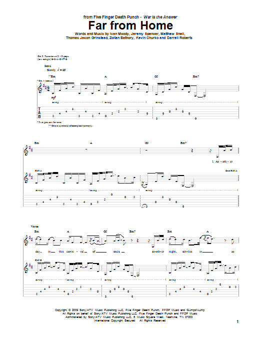 Five Finger Death Punch Far From Home Sheet Music
