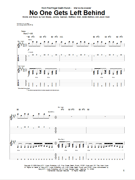 Five Finger Death Punch No One Gets Left Behind Sheet Music