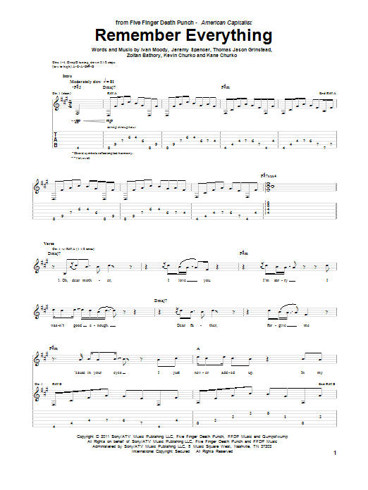 Five Finger Death Punch Remember Everything Sheet Music