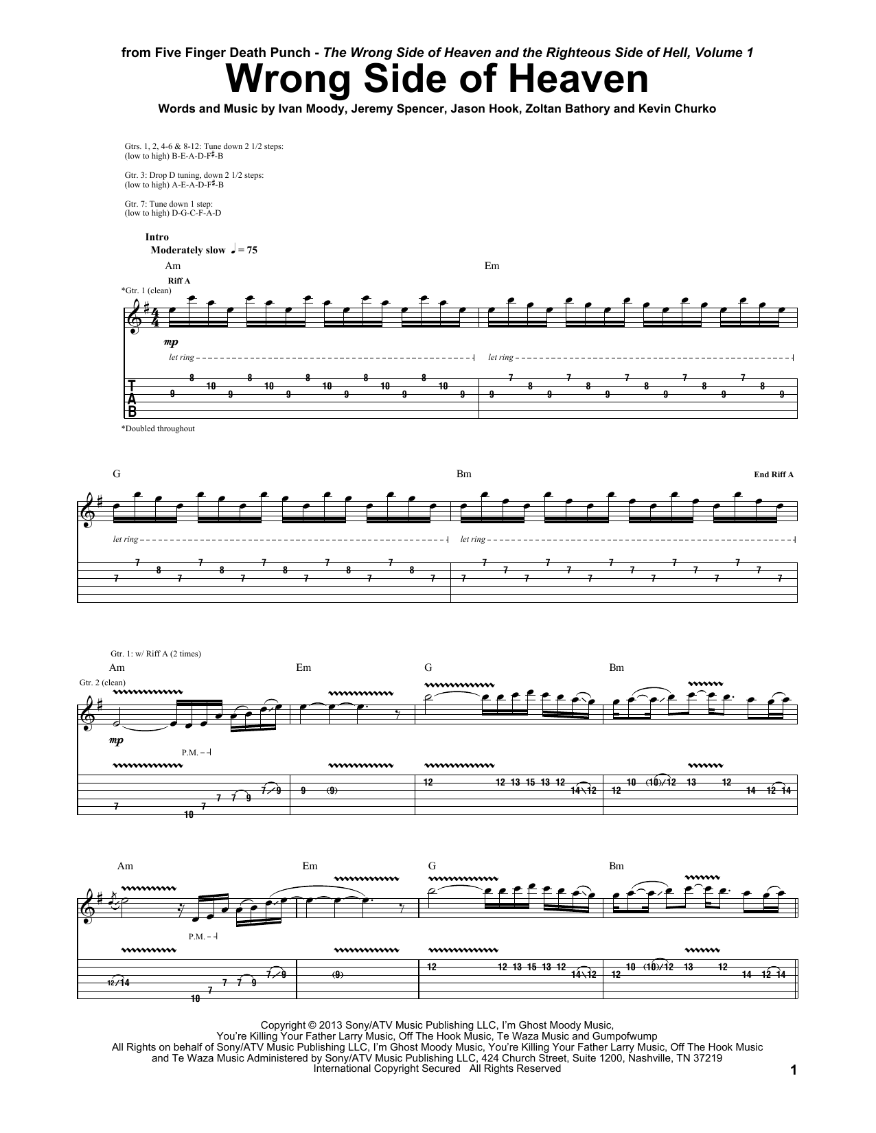 Five Finger Death Punch Wrong Side Of Heaven Sheet Music