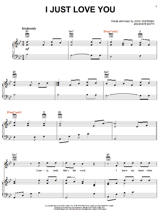 Five For Fighting I Just Love You Sheet Music