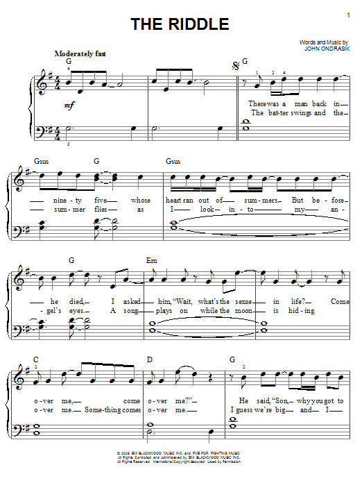Five For Fighting The Riddle Sheet Music