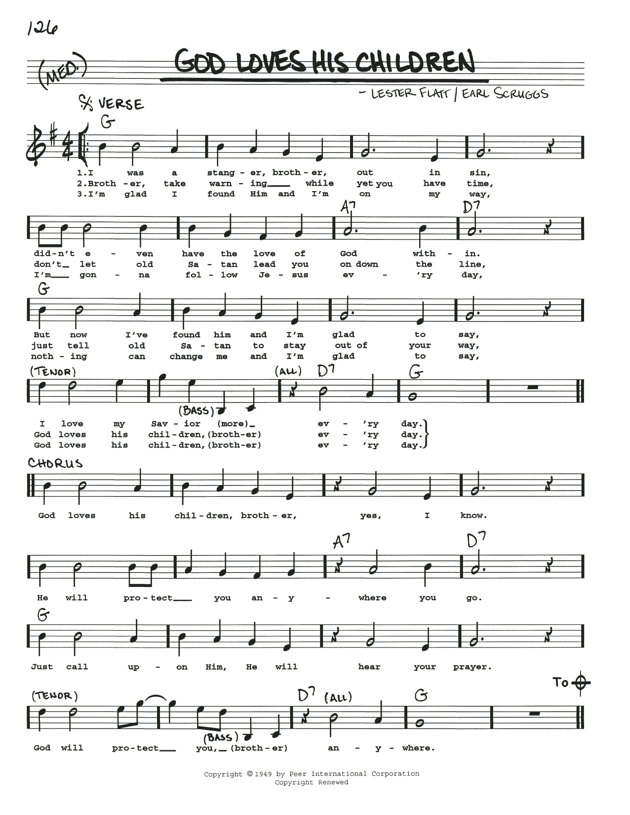Flatt & Scruggs God Loves His Children Sheet Music