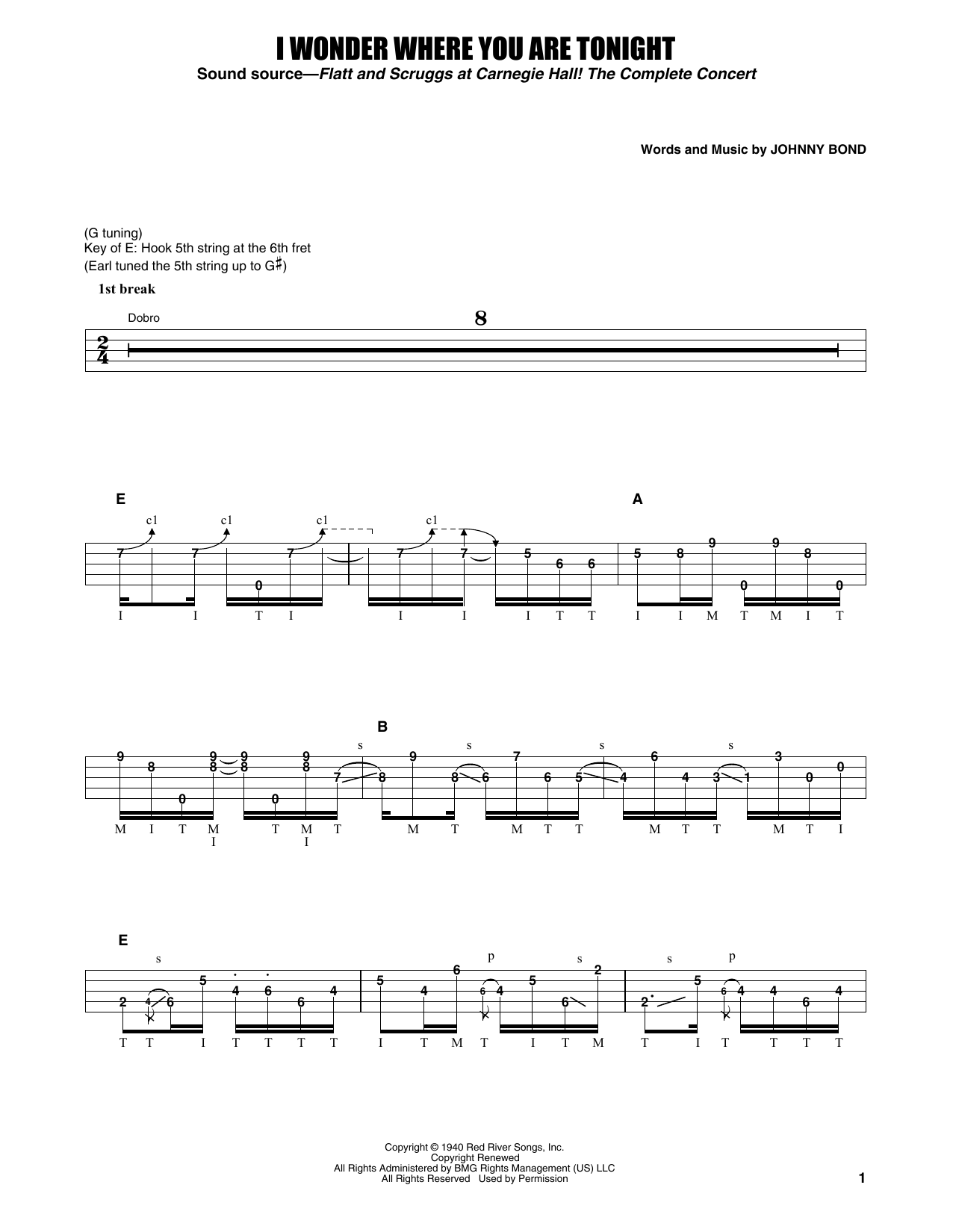 Flatt & Scruggs I Wonder Where You Are Tonight Sheet Music