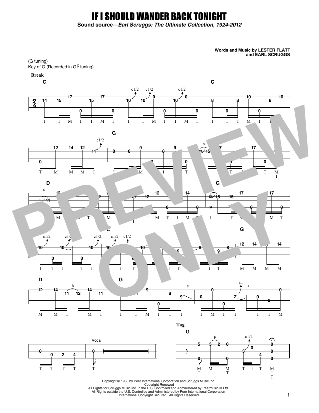 Flatt & Scruggs If I Should Wander Back Tonight Sheet Music