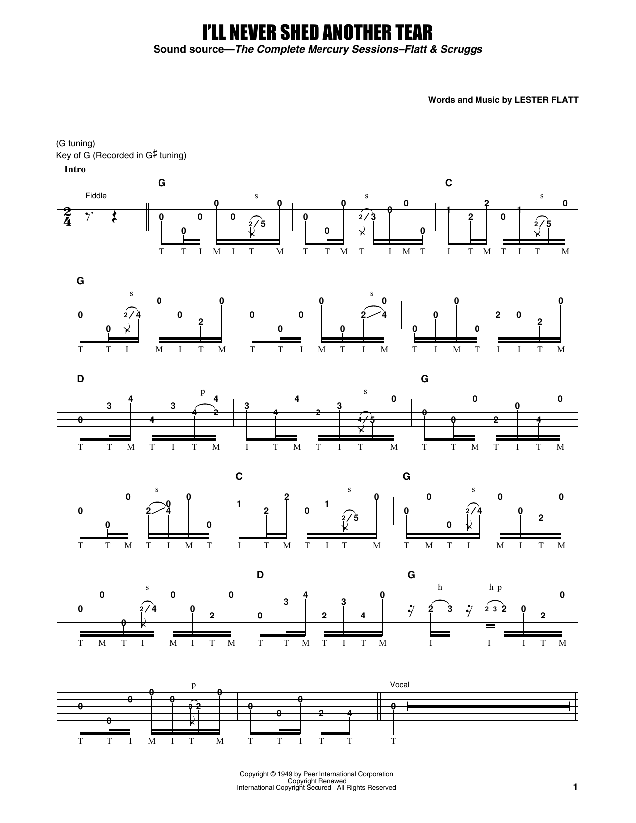 Flatt & Scruggs I'll Never Shed Another Tear Sheet Music