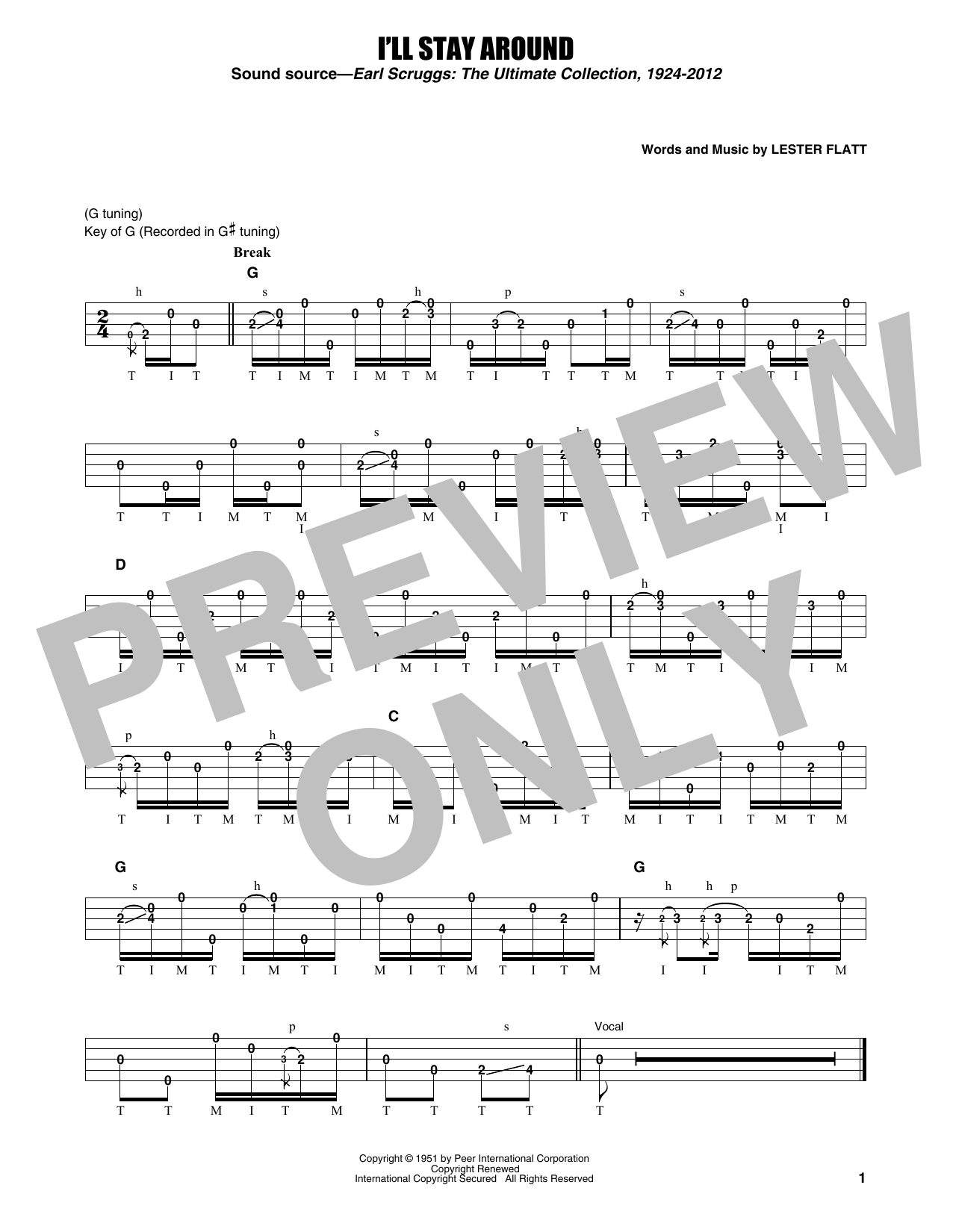 Flatt & Scruggs I'll Stay Around Sheet Music