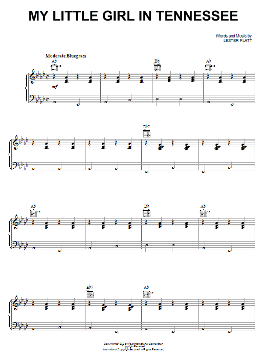 Flatt & Scruggs My Little Girl In Tennessee Sheet Music