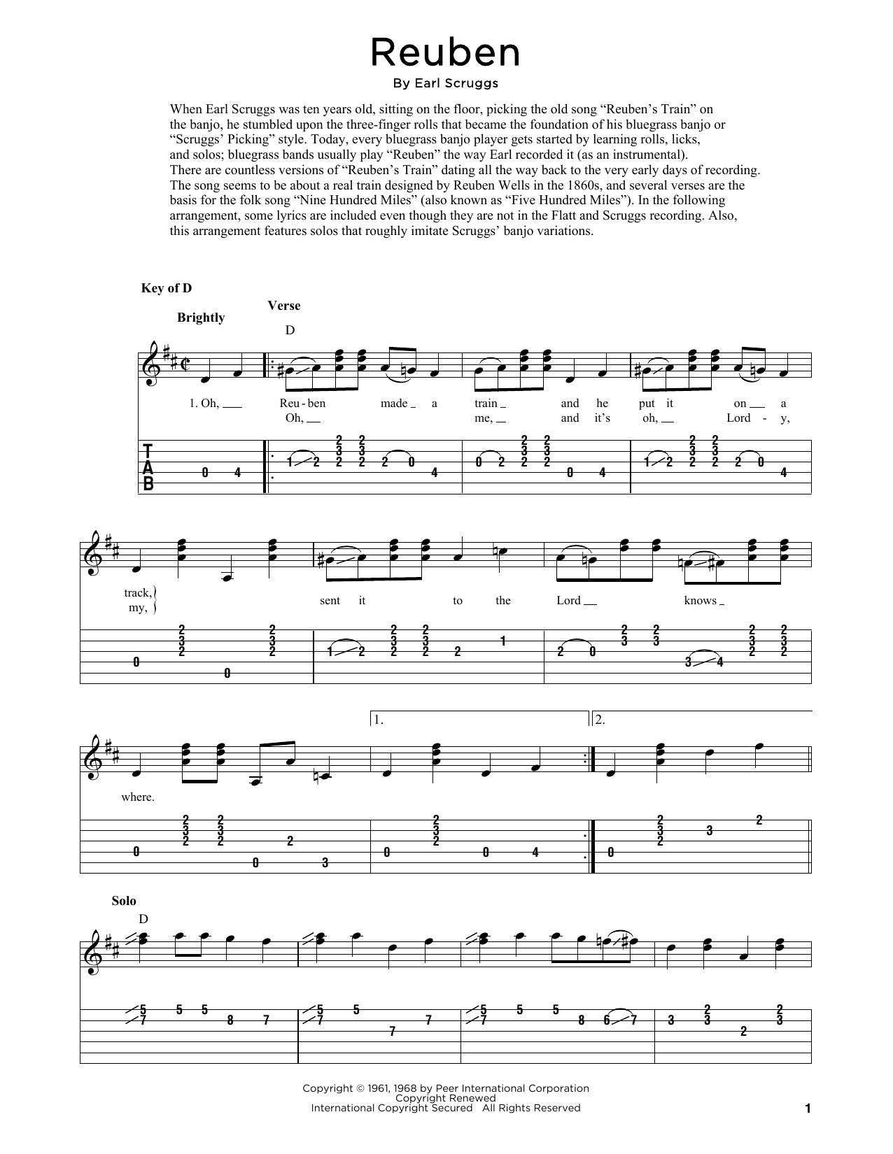 Flatt & Scruggs Reuben (arr. Fred Sokolow) Sheet Music