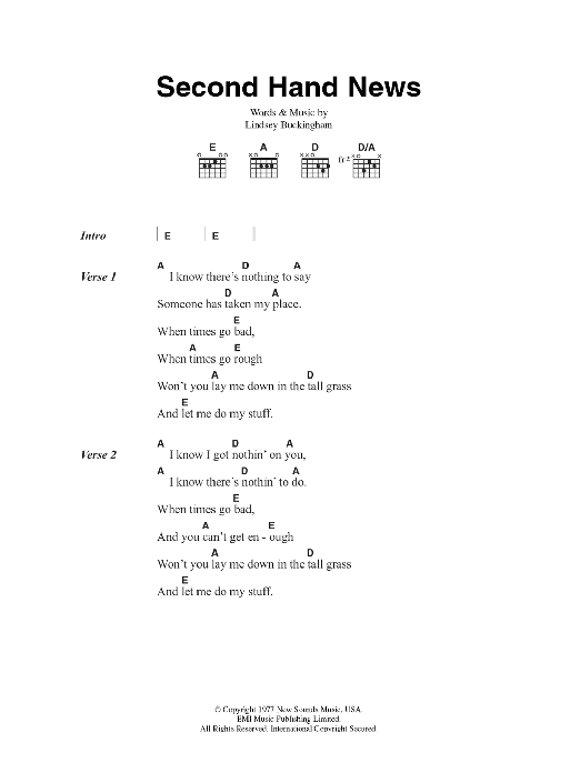 Fleetwood Mac Second Hand News Sheet Music