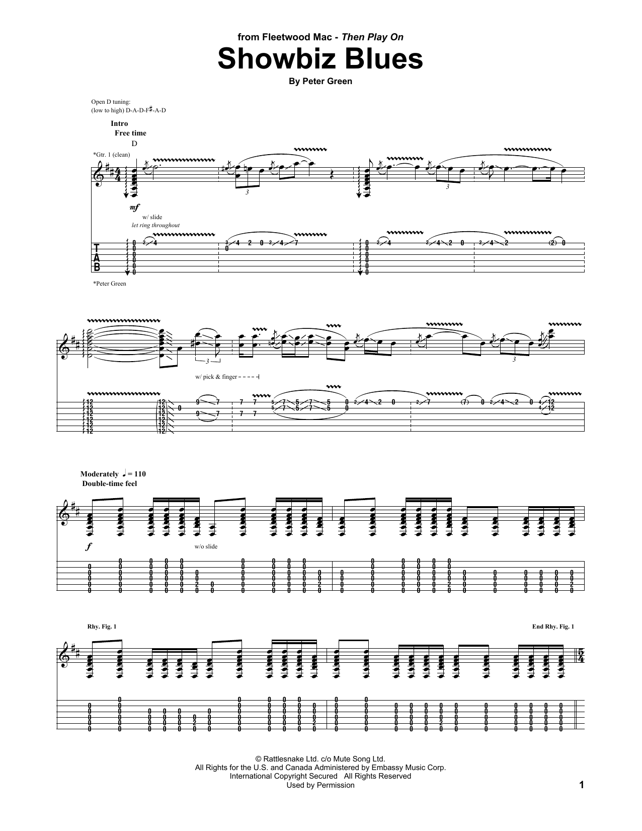 Fleetwood Mac Showbiz Blues Sheet Music