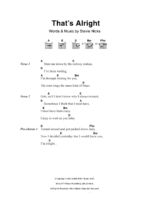Fleetwood Mac That's Alright Sheet Music