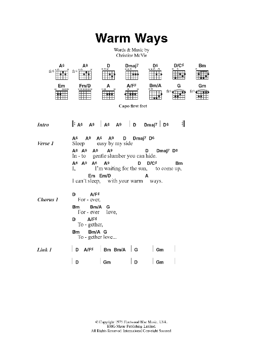 Fleetwood Mac Warm Ways Sheet Music