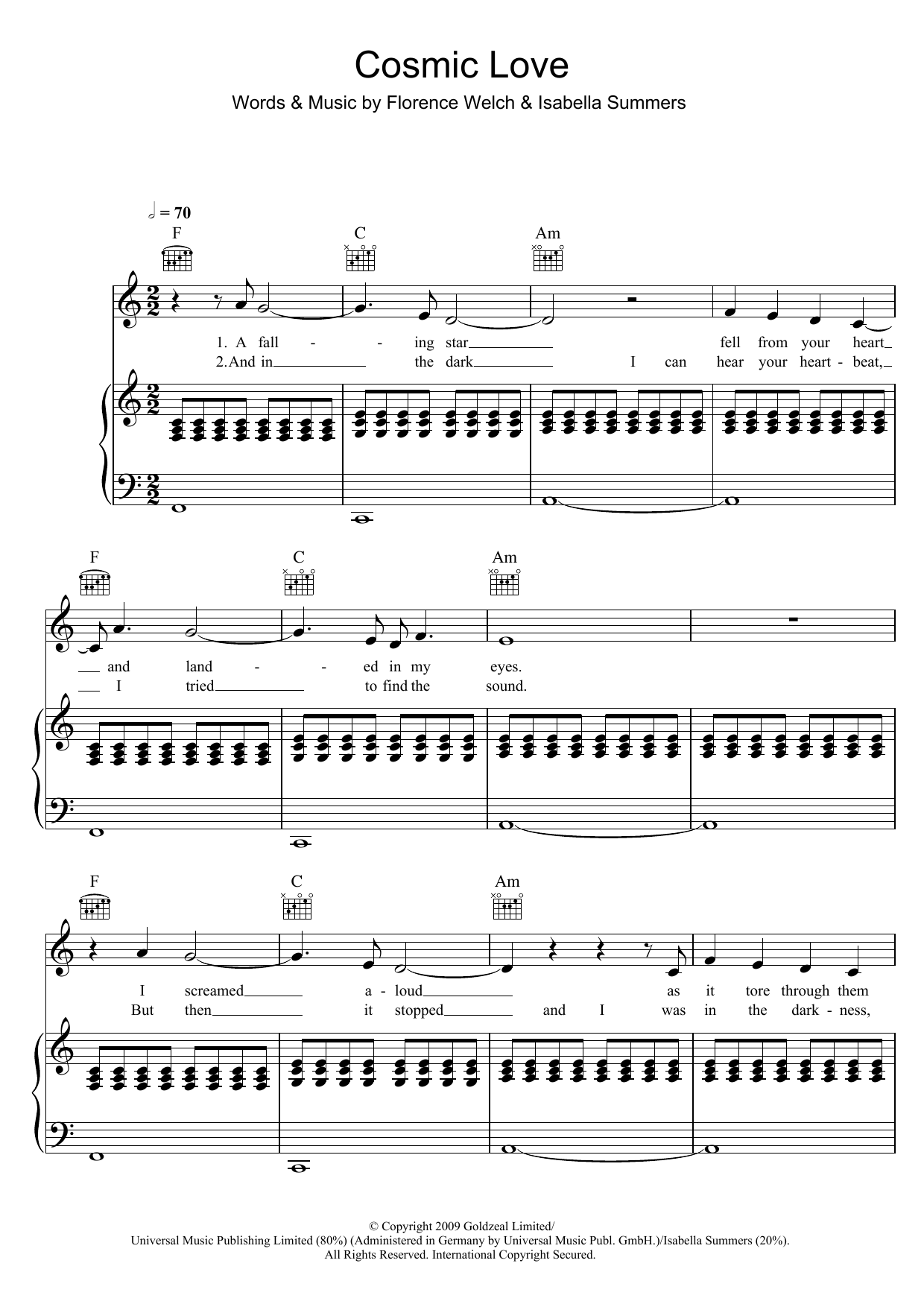 Florence And The Machine Cosmic Love Sheet Music