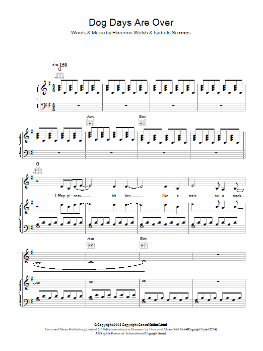 Florence And The Machine Dog Days Are Over Sheet Music
