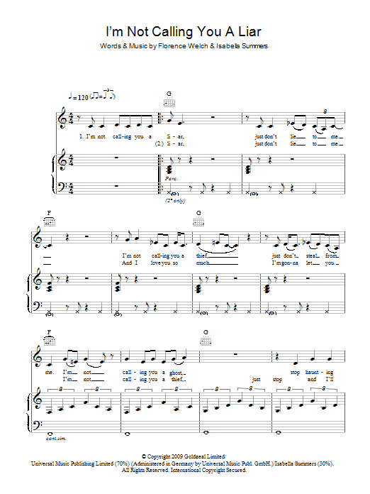 Florence And The Machine I'm Not Calling You A Liar Sheet Music