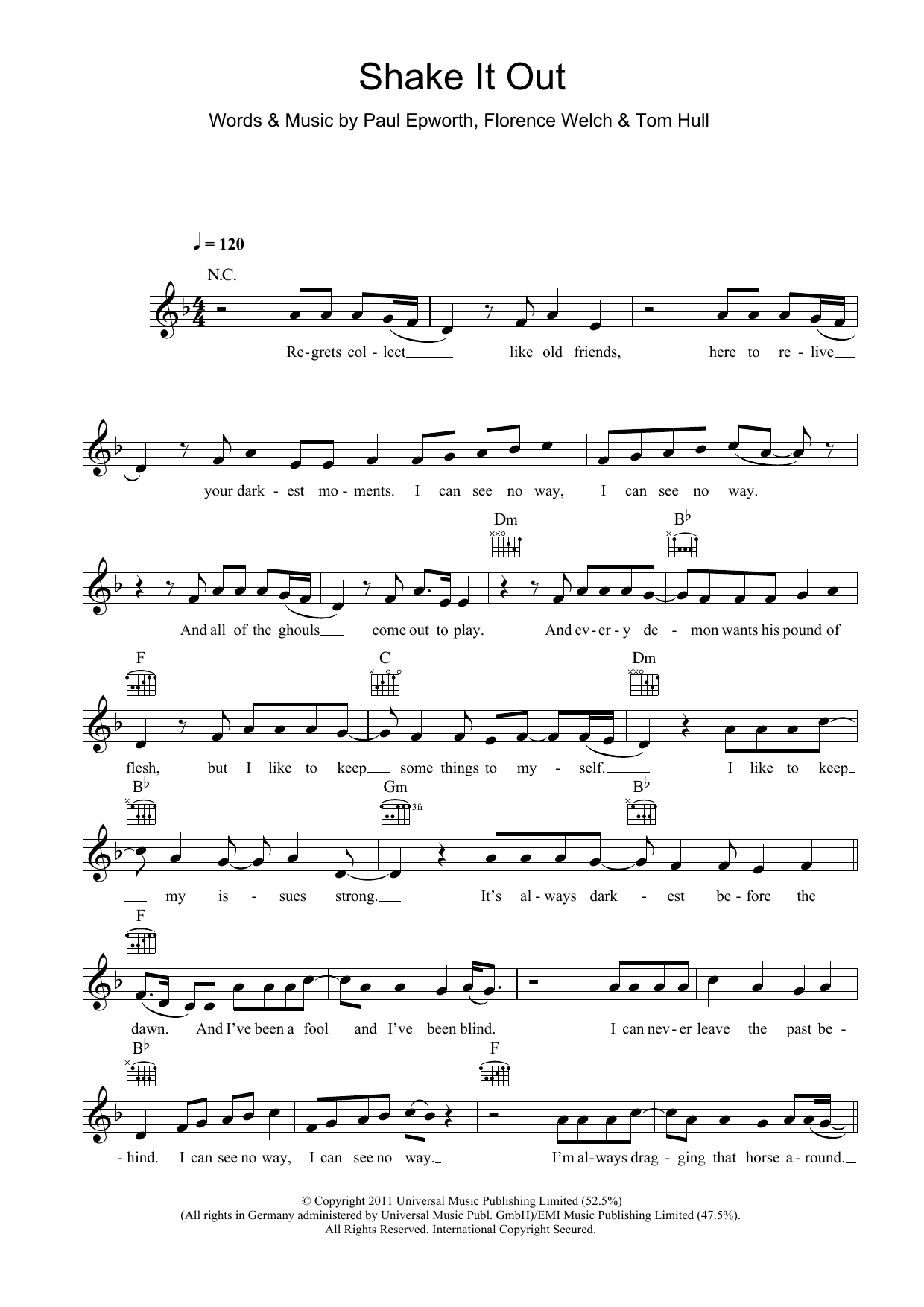 Florence And The Machine Shake It Out Sheet Music