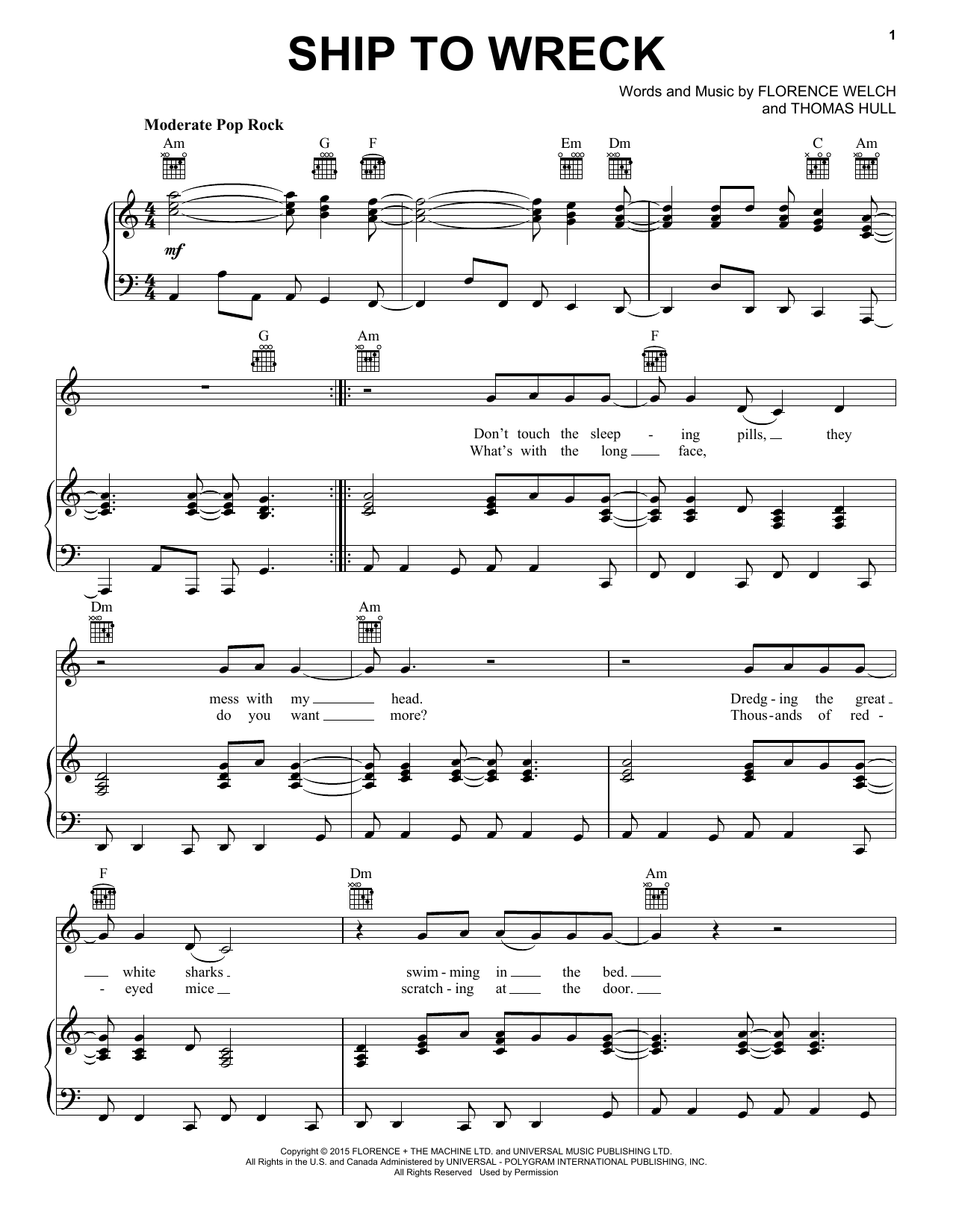 Florence And The Machine Ship To Wreck Sheet Music