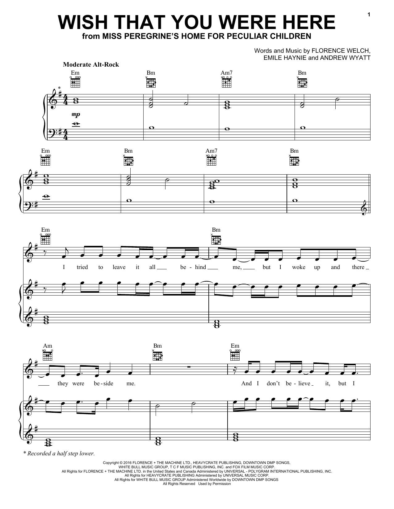 Florence And The Machine Wish That You Were Here Sheet Music