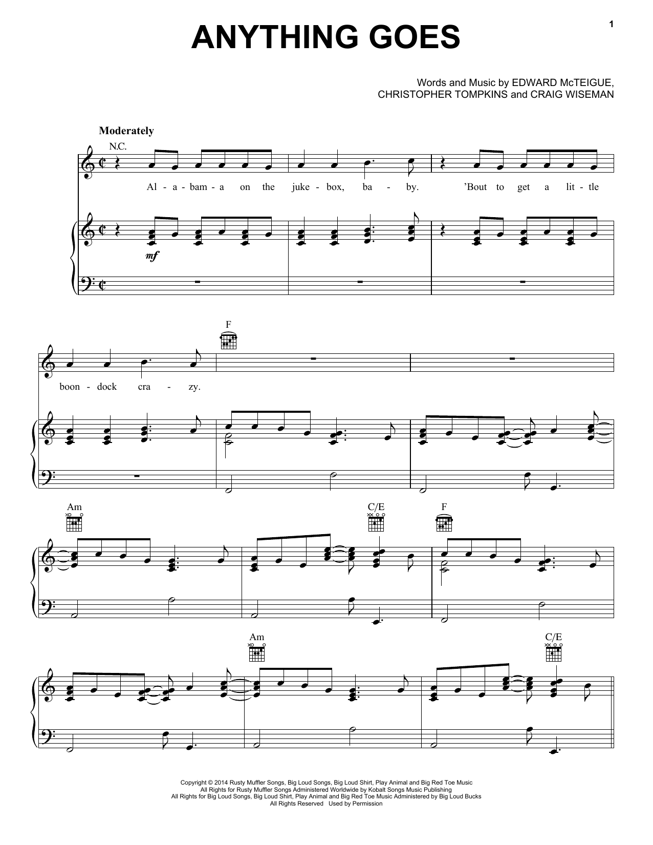 Florida Georgia Line Anything Goes Sheet Music