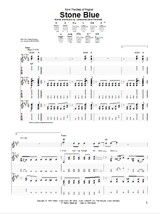 Foghat Stone Blue Sheet Music