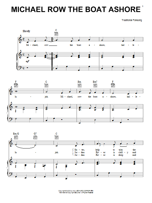 Traditional Folksong Michael Row The Boat Ashore Sheet Music