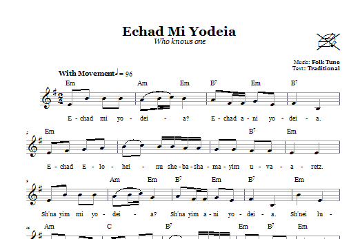 Folk Tune Echad Mi Yodeia (Who Knows One) Sheet Music