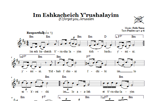 Folk Tune Im Eshkacheich Y'rushalayim (If I Forget You, Jerusalem) Sheet Music
